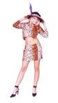 Pimpette costume includes brown leopard printed top, skirt and hat.